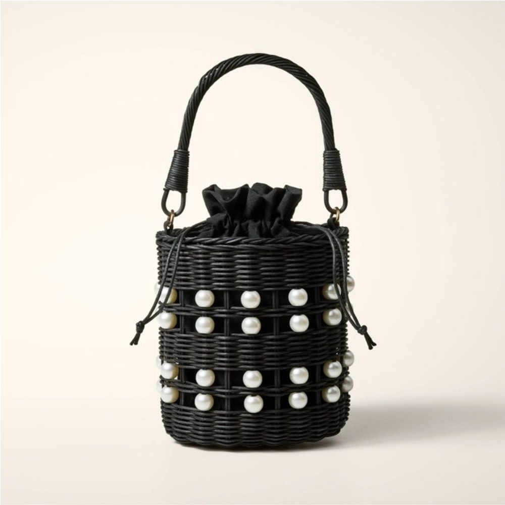 Black Mini Bag with Studded Design and Drawstring Closure